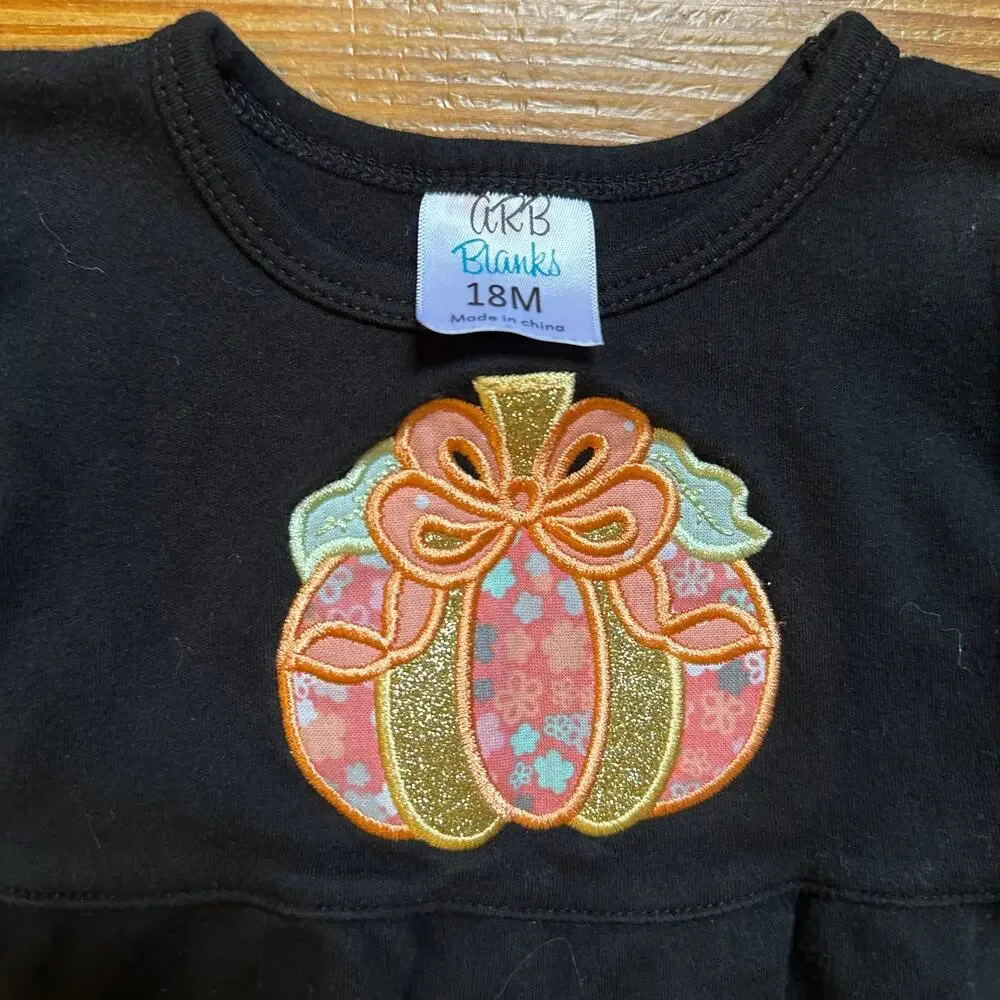 Blanks Boutique black ruffle pumpkin embroidered dress SIZE‎ 18M